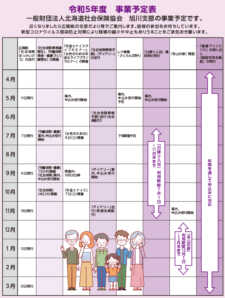 一般財団法人北海道社会保険協会 旭川支部の事業予定表