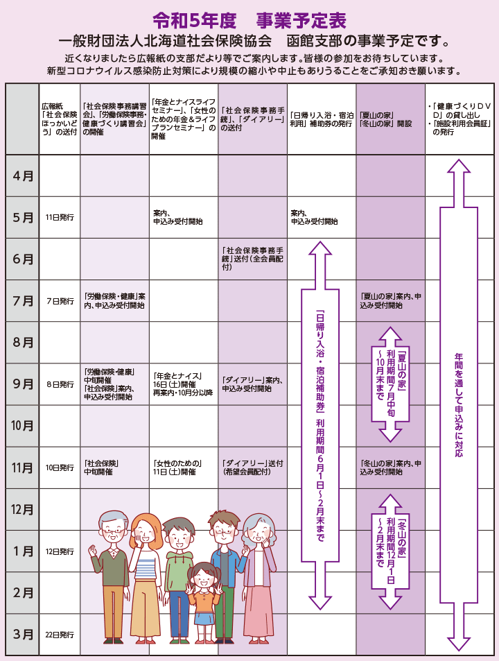 一般財団法人北海道社会保険協会 函館支部の事業予定表