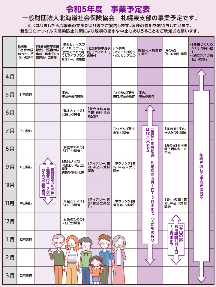 一般財団法人北海道社会保険協会 札幌東支部の事業予定表