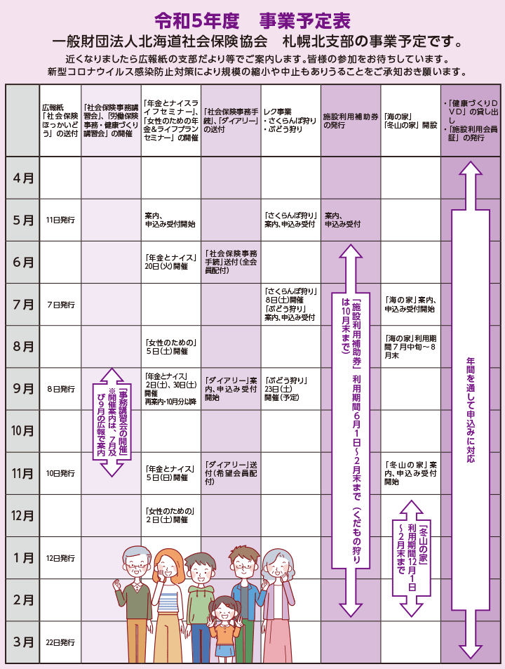 一般財団法人北海道社会保険協会 札幌北支部の事業予定表