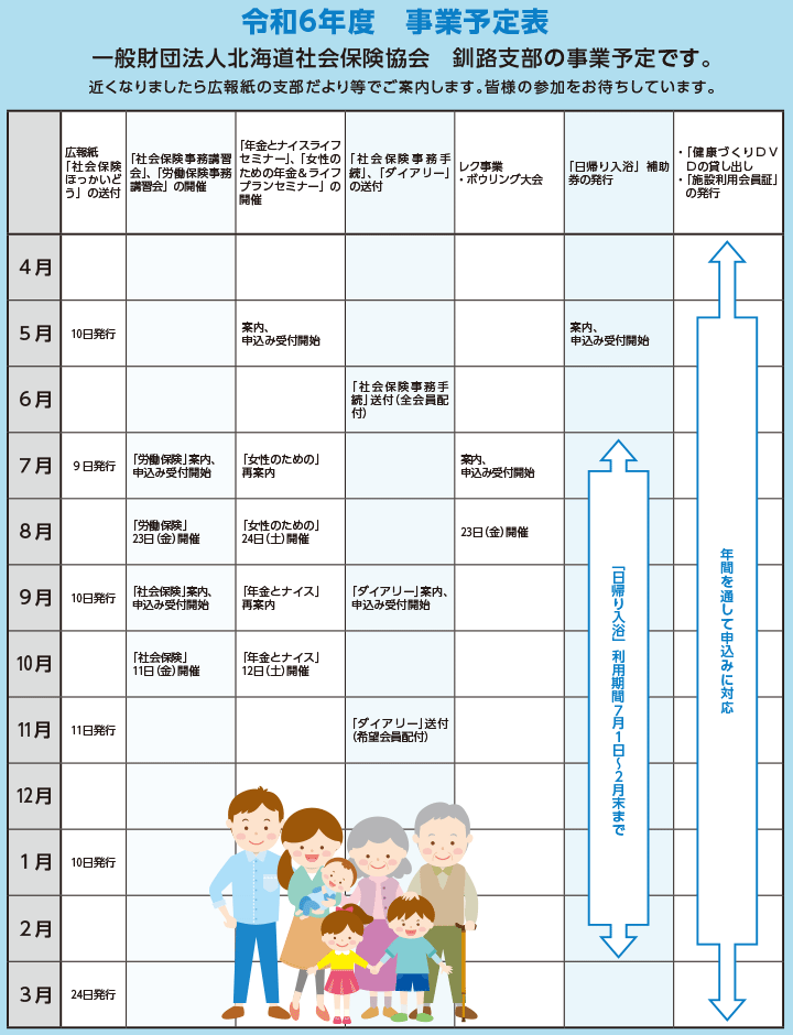 一般財団法人北海道社会保険協会　釧路支部の事業予定表