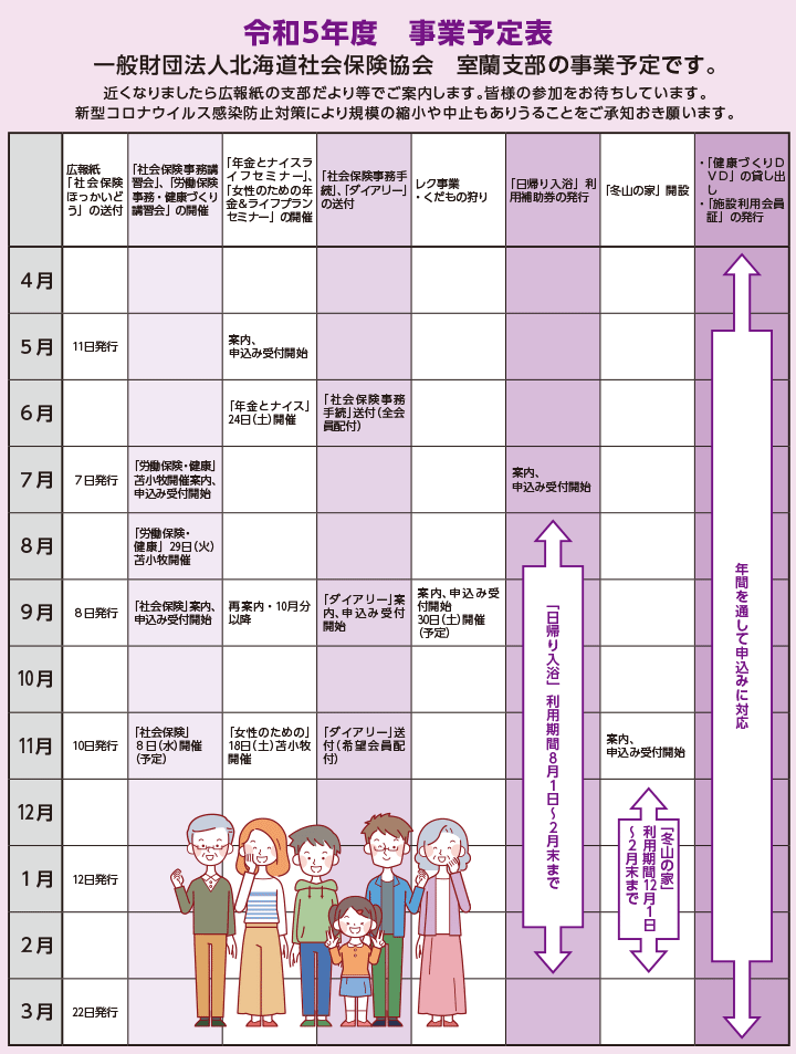 一般財団法人北海道社会保険協会 室蘭支部の事業予定表