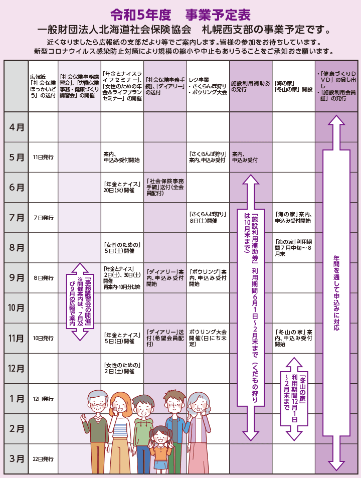 一般財団法人北海道社会保険協会 札幌西支部の事業予定表