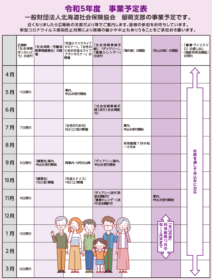 一般財団法人北海道社会保険協会 留萌支部の事業予定表