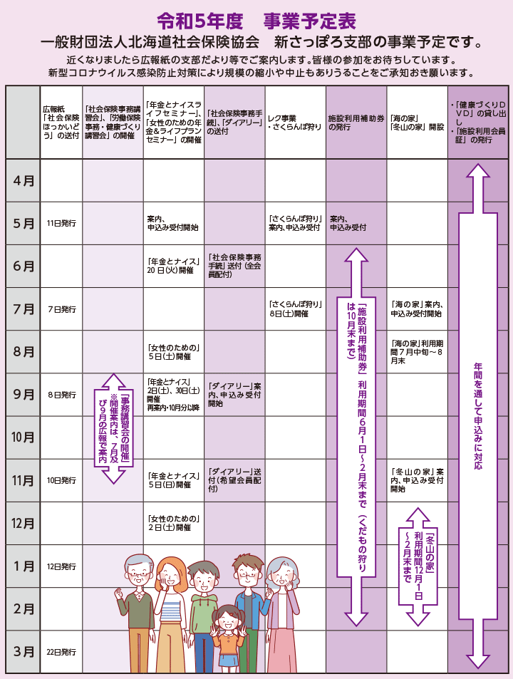 一般財団法人北海道社会保険協会 新さっぽろ支部の事業予定表