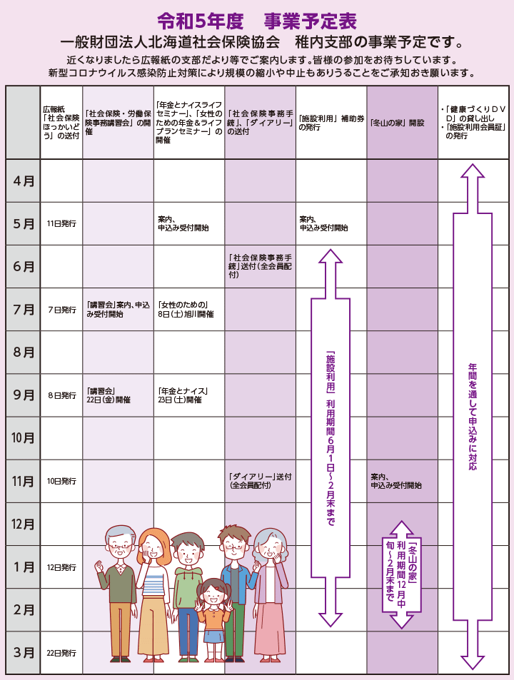 一般財団法人北海道社会保険協会 稚内支部の事業予定表