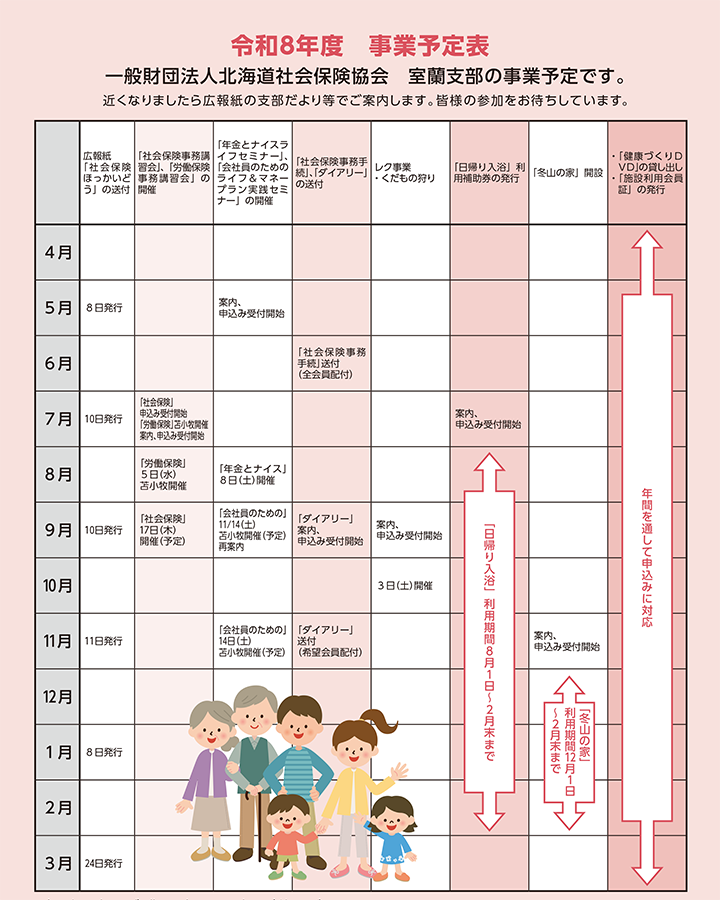 一般財団法人北海道社会保険協会　室蘭支部の事業予定表